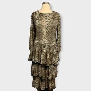 Design Today Song & Sung Size 1X Brown Animal Print Layered Tiered Ruffle Dress